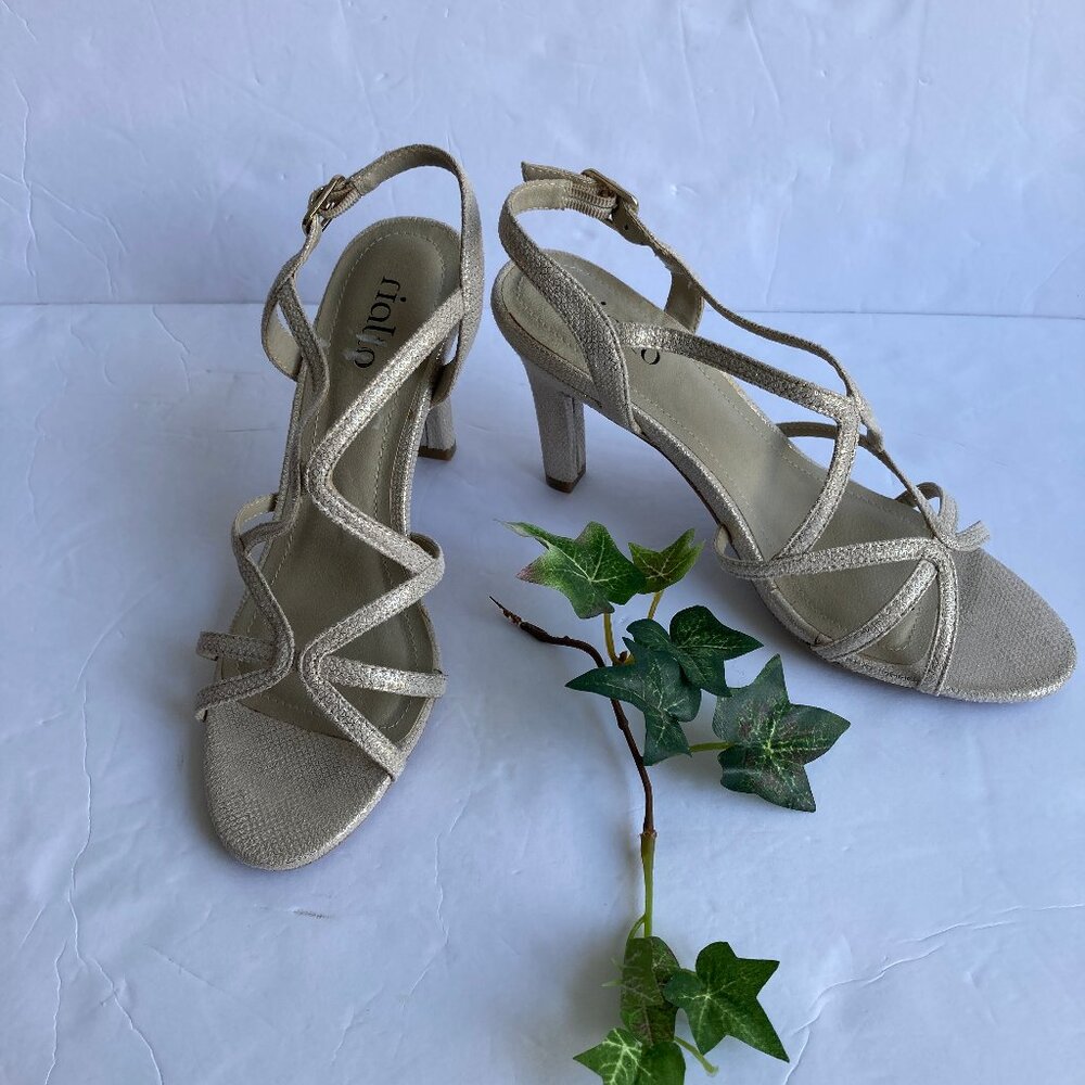 Rialto Champagne Silver Metallic Fabric Evening Sandal 7M